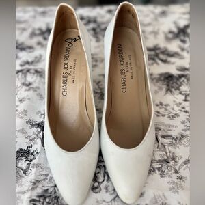 Charles Jourdan White Leather Pointed-Toe Pumps